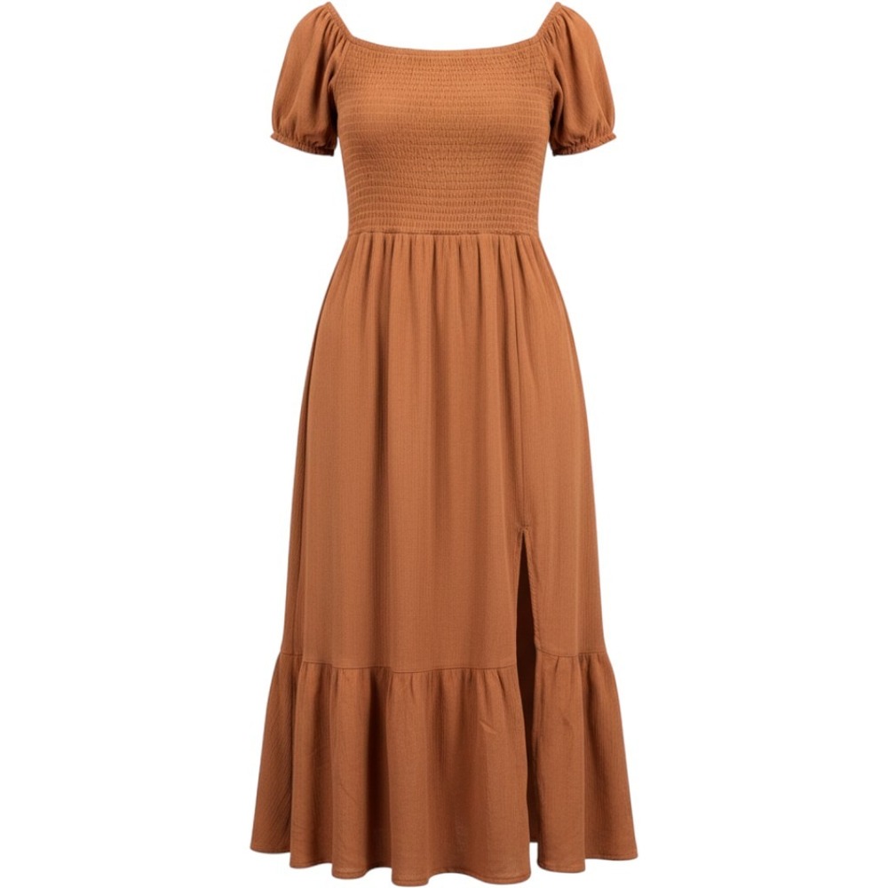 Abercrombie & Fitch Midi Dress Womens Small Rusty Orange Smocked Boho Slit